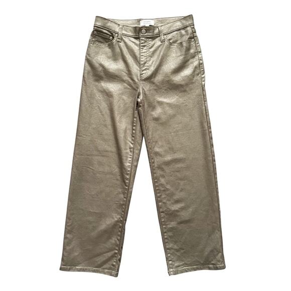 Banana Republic Pants Women 29 8 Petite Gold High Rise Straight Metallic Shimmer - Picture 1 of 15